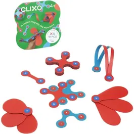 CLIXO - Jeu de construction magnétique 18 pièces, jouet éducatif et créatif, flexible, couleurs Flamingo/Turquoise, à partir de 4 ans