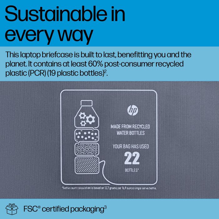 HP Sacoche PC Portable 16 Pouces, Mallette Protection, Compartiment Matelassé, Résistante à l'Eau, 12L, Polyester 600D Recyclé, Garantie 3 Ans
