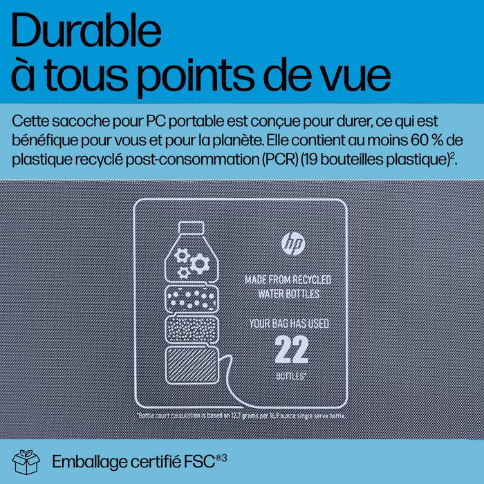 HP Sacoche PC Portable 16 Pouces, Mallette Protection, Compartiment Matelassé, Résistante à l'Eau, 12L, Polyester 600D Recyclé, Garantie 3 Ans