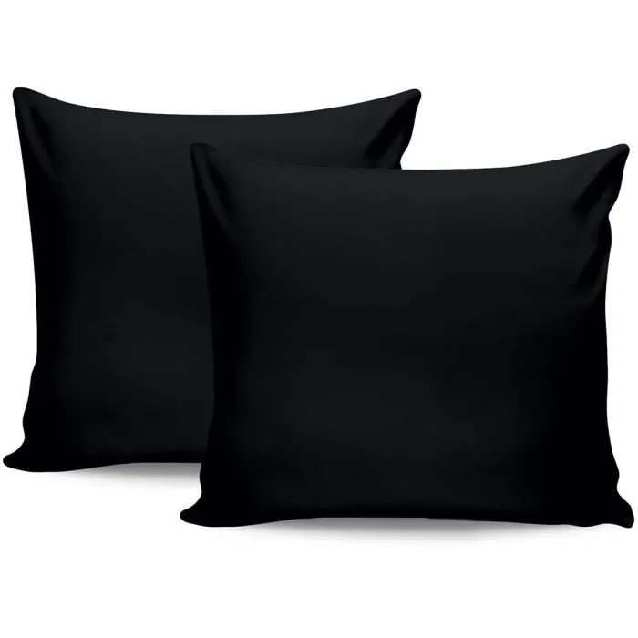 Parure de lit en satin 100% coton, housse de couette 220 x 240 cm + 2 taies d'oreiller 60 x 60 cm, Noir - Confort luxueux et élégant pour la chambre