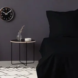 Parure de lit en satin 100% coton, housse de couette 220 x 240 cm + 2 taies d'oreiller 60 x 60 cm, Noir - Confort luxueux et élégant pour la chambre