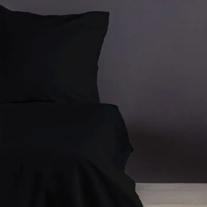 Parure de lit en satin 100% coton, housse de couette 220 x 240 cm + 2 taies d'oreiller 60 x 60 cm, Noir - Confort luxueux et élégant pour la chambre
