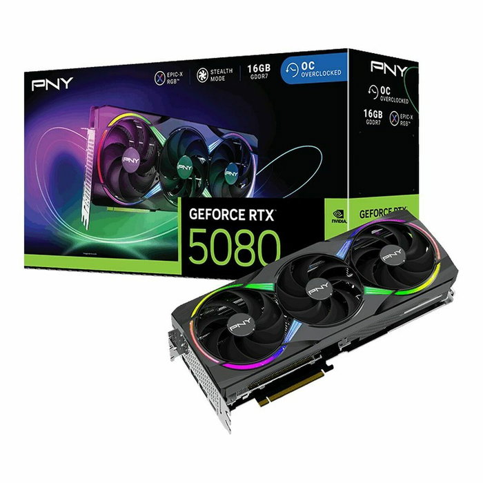 PNY GeForce RTX 5080 16GB ARGB Overclocked Triple Fan PNY GeForce RTX 5080 16GB ARGB Overclocked Triple Fan