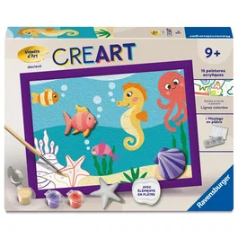 Ravensburger 12023234 - Kit de peinture par numéros CreArt Kids - Tableau Océan avec cadre 18x24cm - Edition plâtre - Pinceau et peintures inclus - A partir de 9 ans
