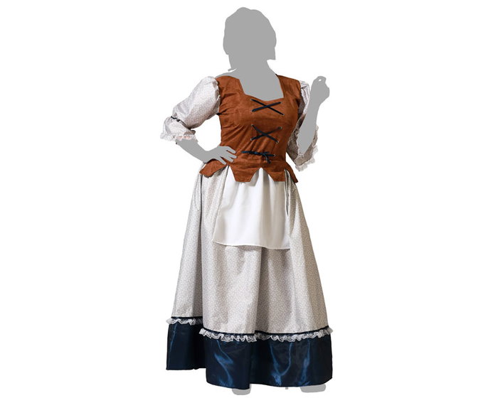 Déguisement costume médiéval serveuse femme adulte, robe longue blanche avec chaleco et delantal, taille XXL