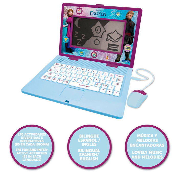 Lexibook Ordinateur Portable Educatif Bilingue Anglais/Espagnol Frozen pour Enfants +4 ans - 170 Activités, Licence Disney - Modèle Jc599Fzi2