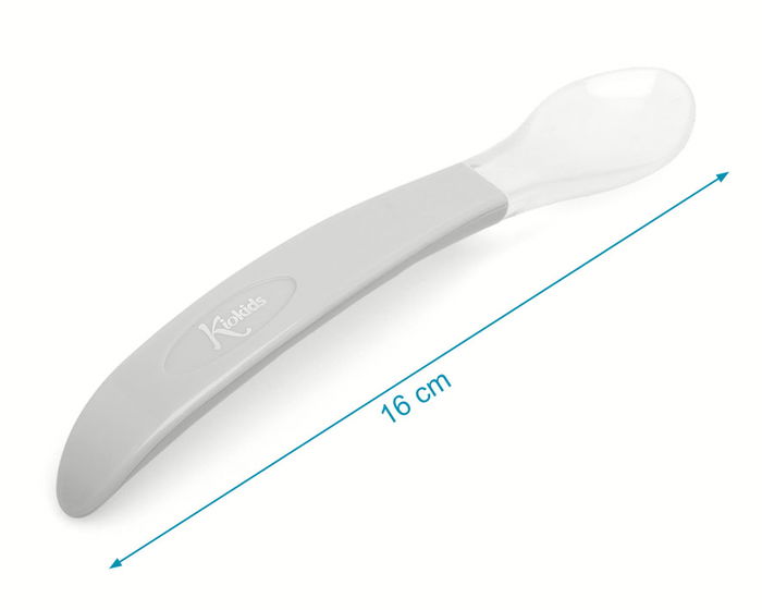 KioKids Cuchara Cuillère Bébé en Silicone Gris Step 2, pour Enfants de +4 Mois, Mangeoire Douce et Résistante Lavable au Lave-Vaisselle