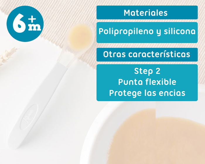 KioKids Cuchara Cuillère Bébé en Silicone Gris Step 2, pour Enfants de +4 Mois, Mangeoire Douce et Résistante Lavable au Lave-Vaisselle