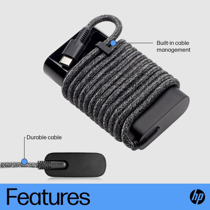 HP Chargeur secteur USB-C 65 W pour ordinateur portable, tablette et téléphone - Compact et universel avec câble