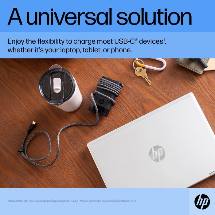 HP Chargeur secteur USB-C 65 W pour ordinateur portable, tablette et téléphone - Compact et universel avec câble