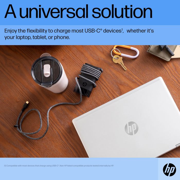 HP Chargeur secteur USB-C 65 W pour ordinateur portable, tablette et téléphone - Compact et universel avec câble