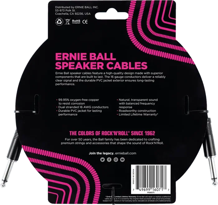ERNIEBALL Câble haut-parleur jack-jack 0,91 m - Noir ERNIEBALL Câble haut-parleur jack-jack 0,91 m - Noir