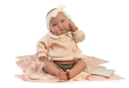 Antonio Juan Poupée Reborn 'Mi primer Reborn Alejandra' 52 cm avec nœud - Multilingue (Espagnol, Français, etc.) pour Enfants de 3 ans et plus