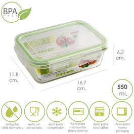 ORYX Recipiente Hermétique en Verre de Borosilicate Rectangulaire 550 ml