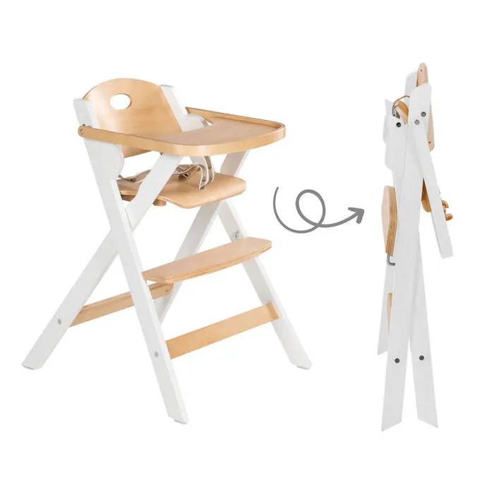 Roba Chaise Haute Pliable FOLD UP SMART avec Plateau Repas et Harnais de Sécurité 3 Points - Bois Blanc - Capacité 15 kg