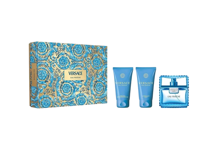 Versace - Coffret Parfum Homme Eau Fraiche EDT 50 ml + Gel Douche Hydratant 50 ml + Baume Après-Rasage Apaisant 50 ml