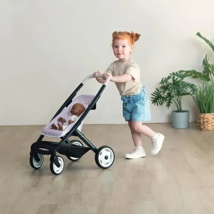 Smoby Poussette 3 en 1 avec Landau Nacelle Rose Compatible Maxi-Cosi pour Bébé et Poupon à partir de 3 ans, Panier de Rangement, Roues Multidirectionnelles