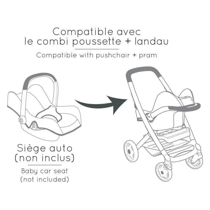 Smoby Poussette 3 en 1 avec Landau Nacelle Rose Compatible Maxi-Cosi pour Bébé et Poupon à partir de 3 ans, Panier de Rangement, Roues Multidirectionnelles