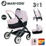 Smoby Poussette 3 en 1 avec Landau Nacelle Rose Compatible Maxi-Cosi pour Bébé et Poupon à partir de 3 ans, Panier de Rangement, Roues Multidirectionnelles