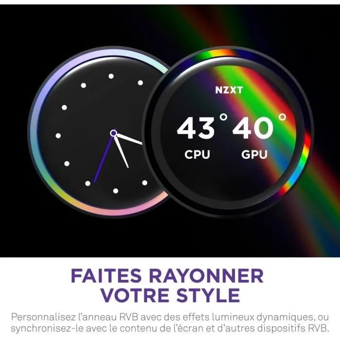 NZXT Kraken Elite 360 RL-KN36E-B2 - Kit de watercooling LCD avec écran 2,72 pouces, anneau RGB personnalisable, ventilateurs RGB Core - Noir