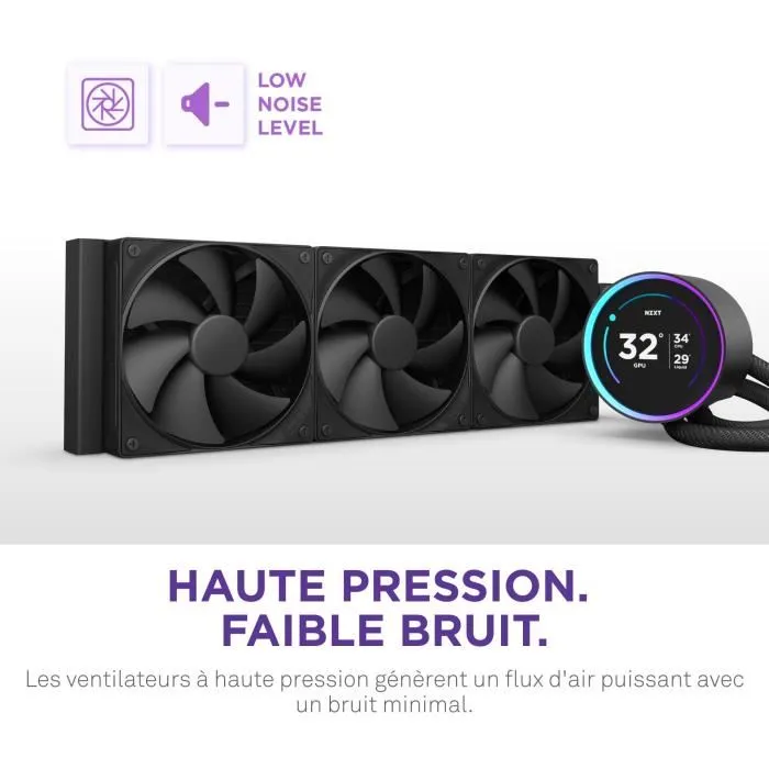 NZXT Kraken Elite 360 RL-KN36E-B2 - Kit de watercooling LCD avec écran 2,72 pouces, anneau RGB personnalisable, ventilateurs RGB Core - Noir