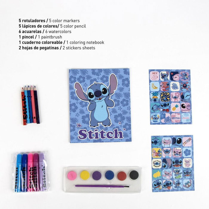 Cerdá Set de papeterie et sacoche Stitch Disney Bleu