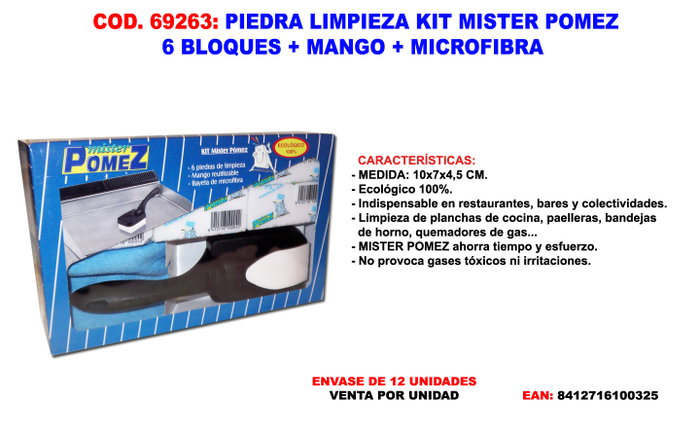 Mister Pomez Kit de Nettoyage avec 6 Blocs de Pierre Ponce, Manche et Microfibre Mister Pomez Kit de Nettoyage avec 6 Blocs de Pierre Ponce, Manche et Microfibre