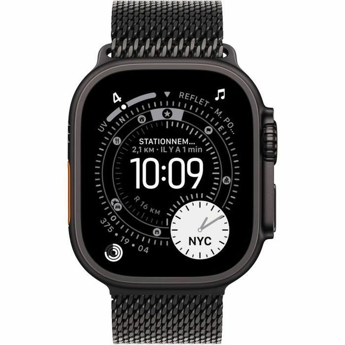 Apple Watch Ultra 3 GPS + Cellular - 49mm - Boîtier Black Titanium - Bracelet Black Titanium Milanese Loop - Medium