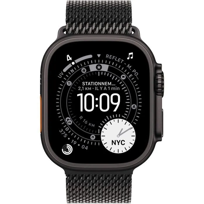 Apple Watch Ultra 3 GPS + Cellular 49mm, Boîtier et Bracelet Milanese Loop Black Titanium, Taille Medium