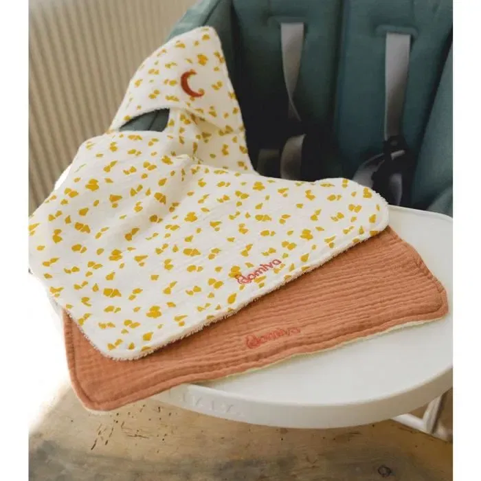 Domiva - Lot de 2 bavoirs pour bébé à encolure américaine, imprimé Savane, Coton doux et absorbant - Collection HONEY MOON