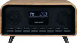 Thomson - Radio réveil Vintage Cosy avec Bluetooth, DAB+, écran LCD réglable, double alarme et design rétro en bois marron