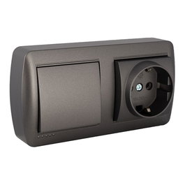 Solera Base fixe 2P+T 16A 250V~ + Interrupteur 10AX 250V~ de surface série Mural Grafito 148x72x42 mm