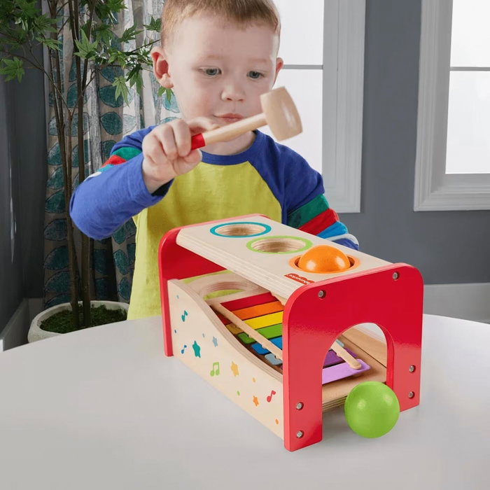 Fisher-Price Xilófono Banco De Madera Jouet Musical avec Xylophone et Percussion pour Enfants Développement Motricité Fine Bois FSC Réf. Hxt88