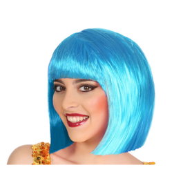 Perruque courte lisse bleue avec frange de 100g