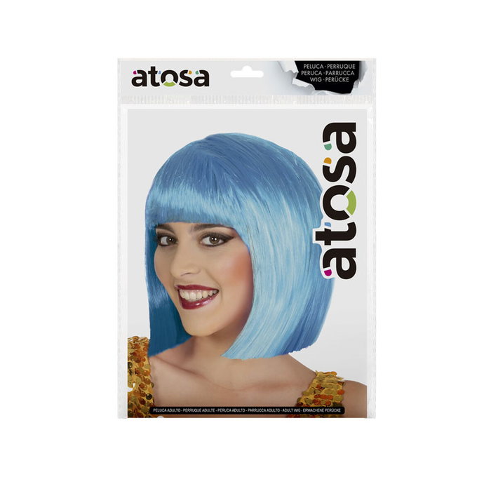 Perruque courte lisse bleue avec frange de 100g