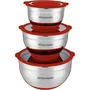 Arthur Martin AM032 Ensemble de 3 Saladiers Inox avec Couvercles Hermétiques 16-20-24 cm, Gradués, Fond en Silicone Anti-dérapant