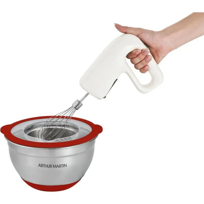 Arthur Martin AM032 Ensemble de 3 Saladiers Inox avec Couvercles Hermétiques 16-20-24 cm, Gradués, Fond en Silicone Anti-dérapant