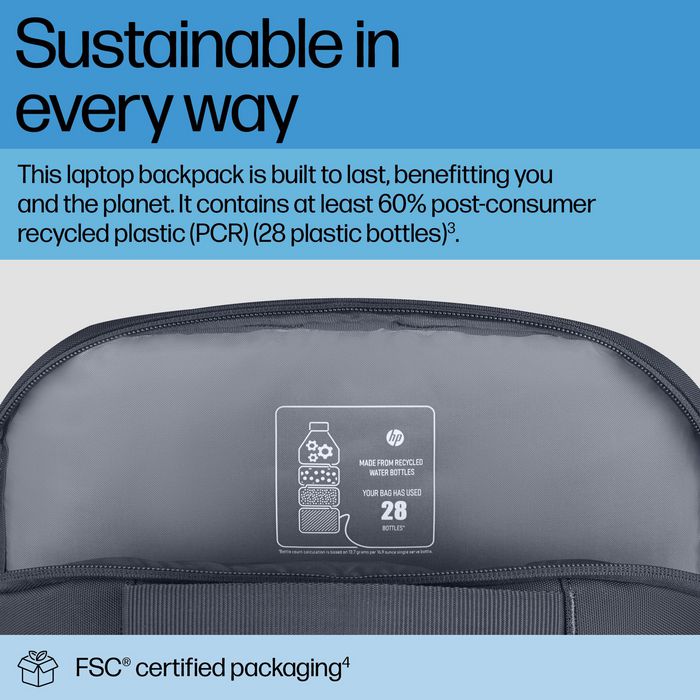 HP Sac à dos pour PC portable Everyday 16 pouces - Compartiment matelassé, 21 L, résistant à l'eau, Polyester 600D, Matériaux recyclés