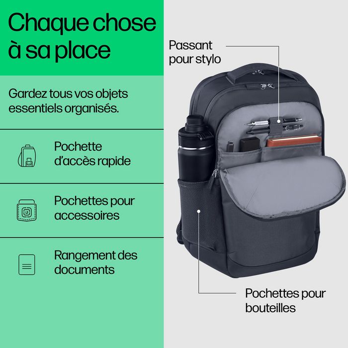 HP Sac à dos pour PC portable Everyday 16 pouces - Compartiment matelassé, 21 L, résistant à l'eau, Polyester 600D, Matériaux recyclés