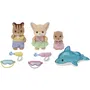 Sylvanian Families 5749 Le trio des bébés à la piscine avec bébés Écureuil Roux, Fennec, Loutre, pistolets à eau, masques et bouée dauphin