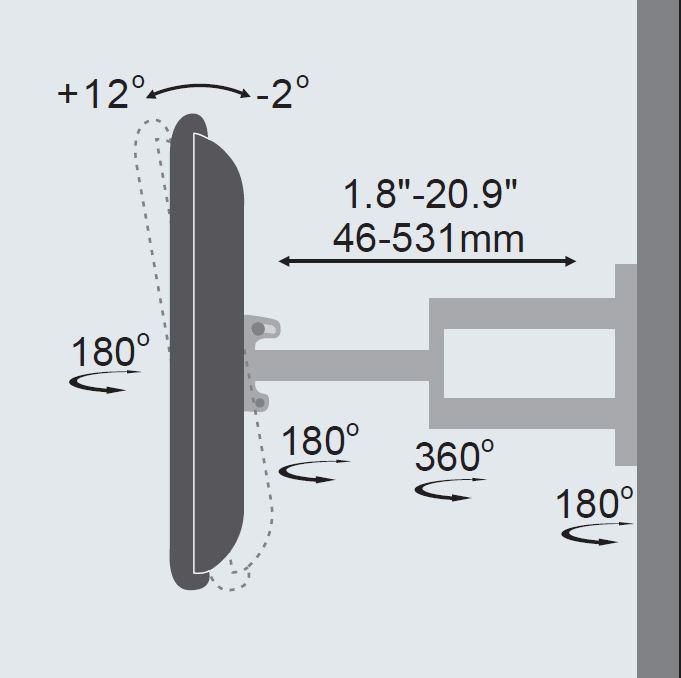 Vivolink Support mural professionnel avec bras, noir, max 35 kg, VESA jusqu'à 400x400 Vivolink Support mural professionnel avec bras, noir, max 35 kg, VESA jusqu'à 400x400