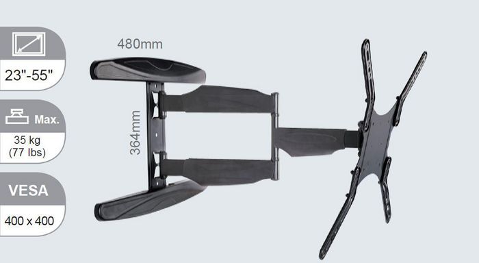 Vivolink Support mural professionnel avec bras, noir, max 35 kg, VESA jusqu'à 400x400 Vivolink Support mural professionnel avec bras, noir, max 35 kg, VESA jusqu'à 400x400