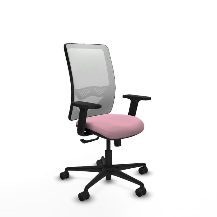 Chaise Zulema Synchro 3 positions tissu Rose Maille Blanc Base en nylon noir Accoudoir 2D Sans appui-tête Roulettes 65mm nylon Chaise Zulema Synchro 3 positions tissu Rose Maille Blanc Base en nylon noir Accoudoir 2D Sans appui-tête Roulettes 65mm nylon