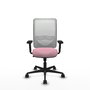 Chaise Zulema Synchro 3 positions tissu Rose Maille Blanc Base en nylon noir Accoudoir 2D Sans appui-tête Roulettes 65mm nylon