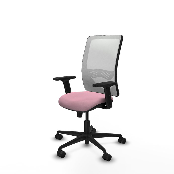 Chaise Zulema Synchro 3 positions tissu Rose Maille Blanc Base en nylon noir Accoudoir 2D Sans appui-tête Roulettes 65mm nylon Chaise Zulema Synchro 3 positions tissu Rose Maille Blanc Base en nylon noir Accoudoir 2D Sans appui-tête Roulettes 65mm nylon