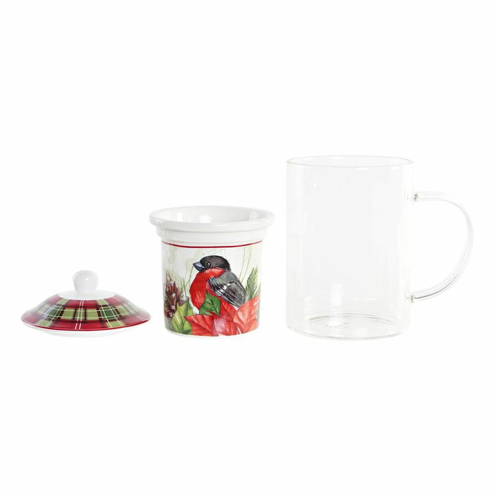 Tasse à infusion DKD Home Decor Oiseau Verre Porcelaine Rouge (300 ml) (2 Unités)