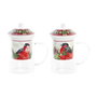 Tasse à infusion DKD Home Decor Oiseau Verre Porcelaine Rouge (300 ml) (2 Unités)