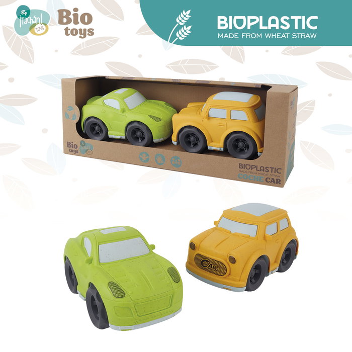 Pack de deux voitures écologiques et biosourcées TACHAN T01041 pour enfants, en paille de blé, modèle Ferrari et Mini