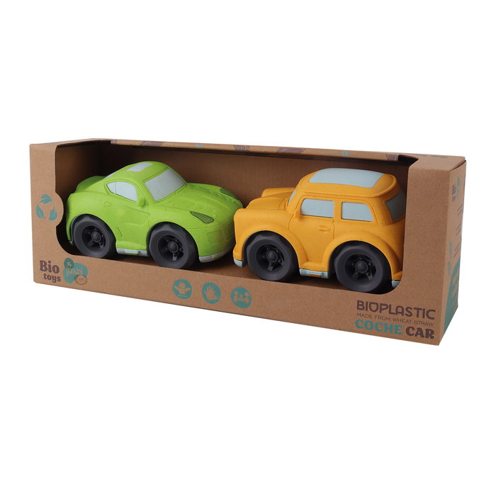 Pack de deux voitures écologiques et biosourcées TACHAN T01041 pour enfants, en paille de blé, modèle Ferrari et Mini