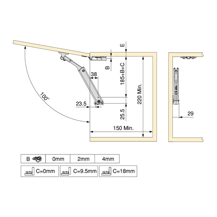 Emuca Compas pour portes levantes Altius One, Gamme de force 940-1710, Acier, Nickelé